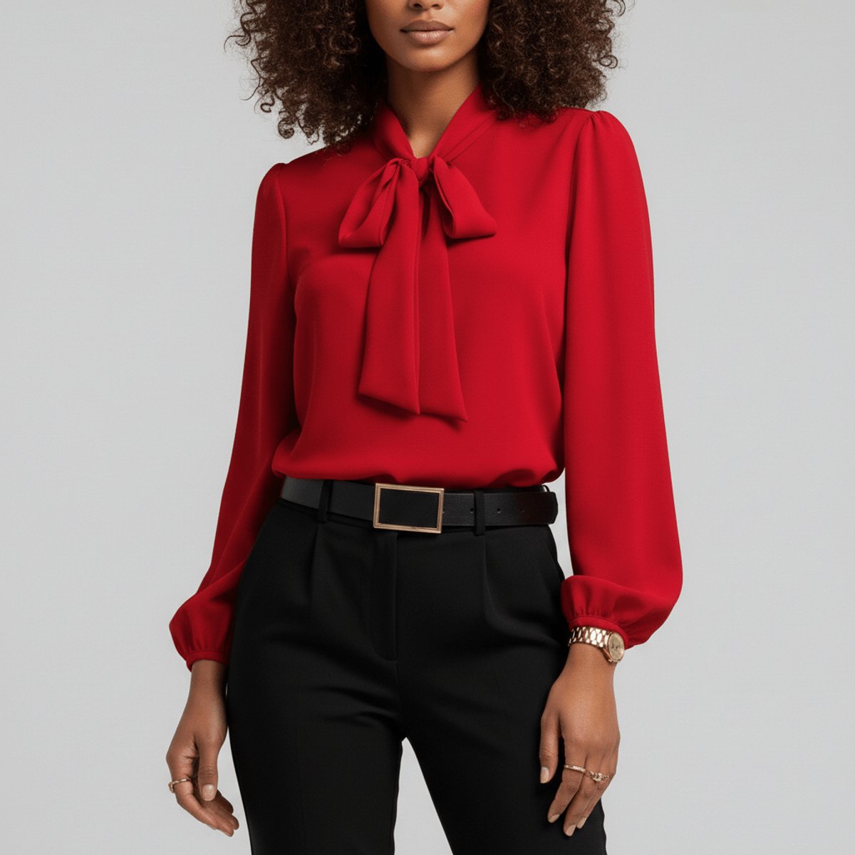 Ann | Women's Long Sleeve Oversized Bow Detail Blouse - Scarlet Red