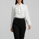 Ann | Women's Long Sleeve Oversized Bow Detail Blouse - Pure White
