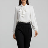 Ann | Women's Long Sleeve Oversized Bow Detail Blouse - Pure White