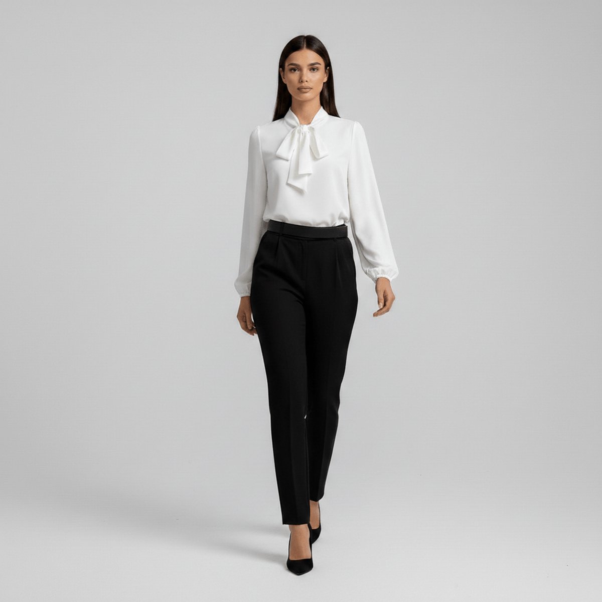 Ann | Women's Long Sleeve Oversized Bow Detail Blouse - Jet Black