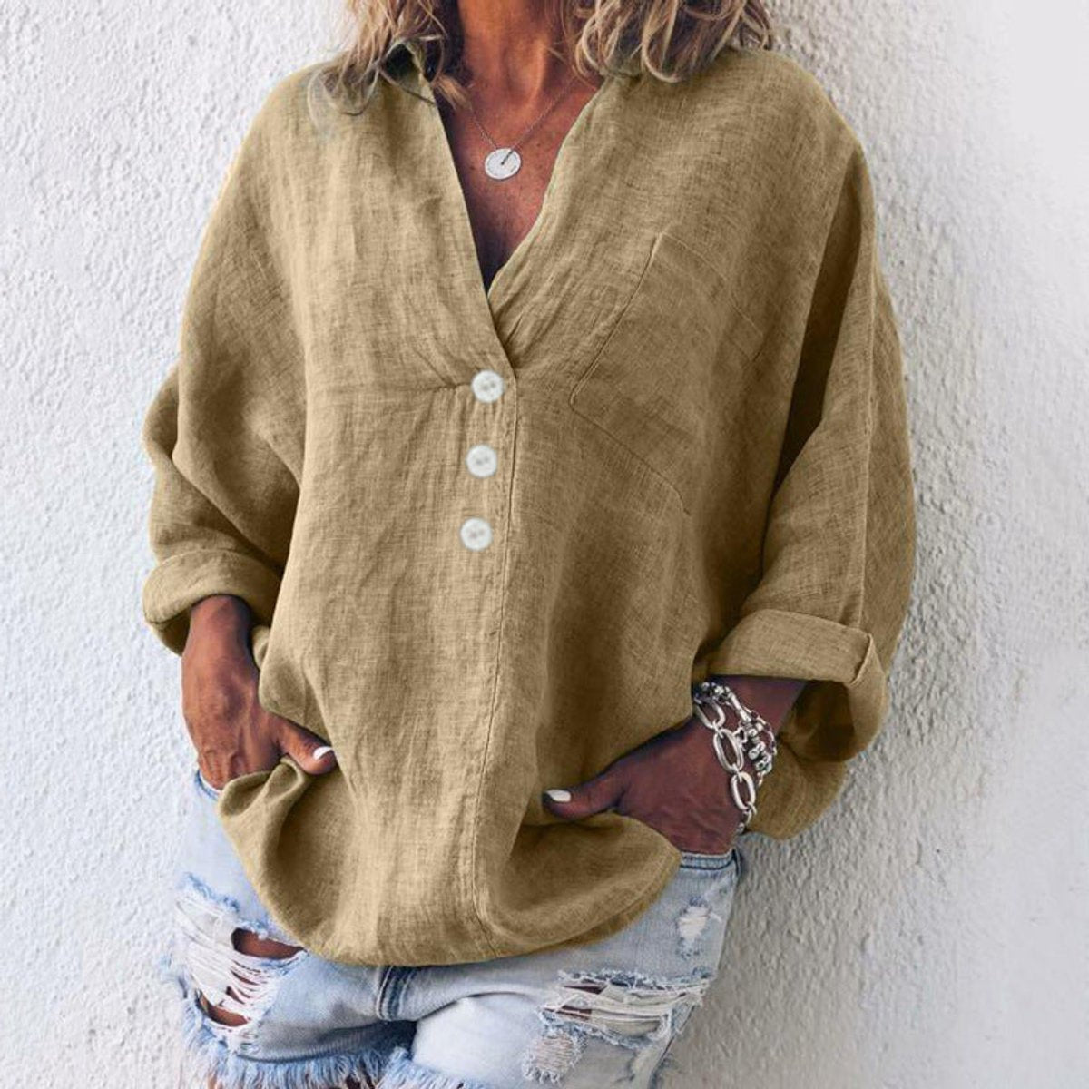 Leila | Women's Long Sleeve Oversized Relaxed Fit Jumper - Khaki