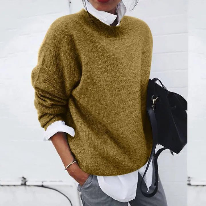Tamara | Women's Oversized Crew Neck Relaxed Fit Jumper - Khaki