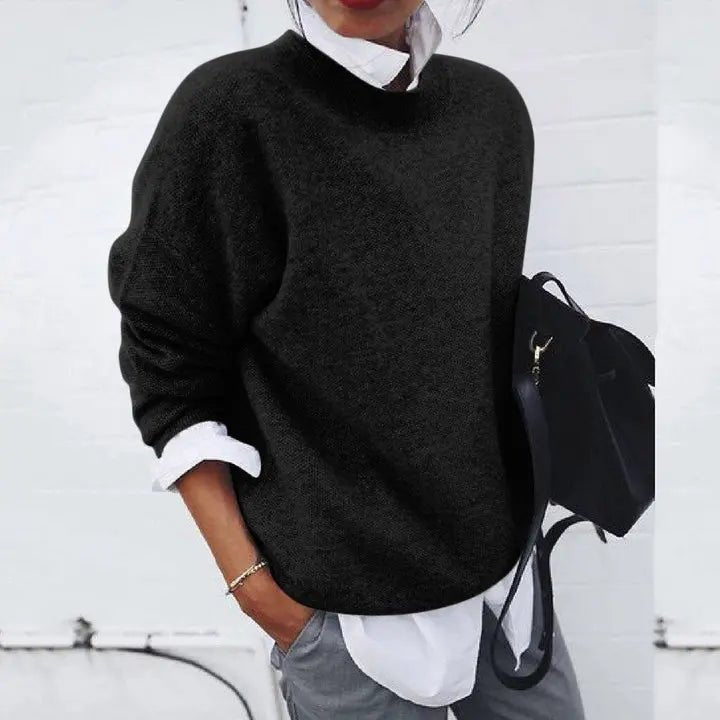 Tamara | Women's Oversized Crew Neck Relaxed Fit Jumper - Black