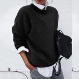 Tamara | Women's Oversized Crew Neck Relaxed Fit Jumper - Black