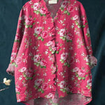 Angelica | Women's Long Sleeve Floral Relaxed Fit Blouse - Pink Floral