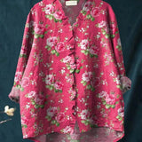 Angelica | Women's Long Sleeve Floral Relaxed Fit Blouse - Pink Floral