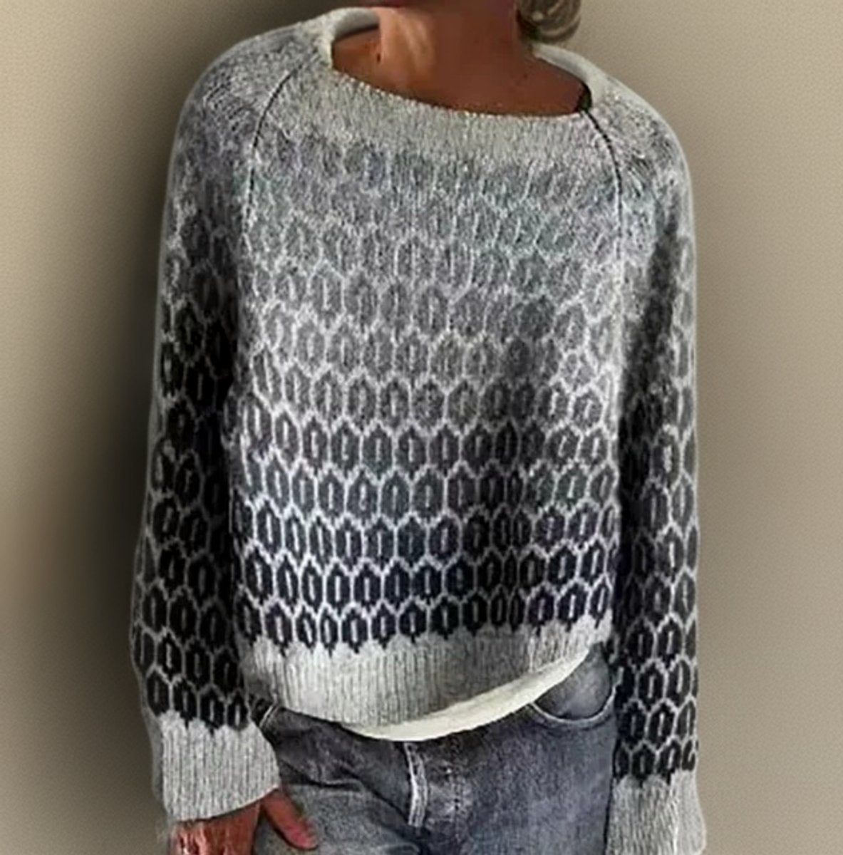 Rebecca | Women's Fair Isle Oversized Relaxed Fit Jumper - Grey