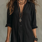 Sarah | Women's Long Sleeve Oversized Relaxed Fit Shirt Dress - Black