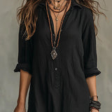 Sarah | Women's Long Sleeve Oversized Relaxed Fit Shirt Dress - Black