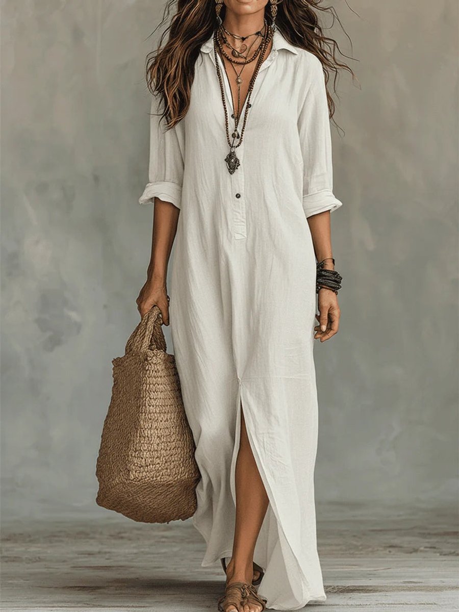 Sarah | Women's Long Sleeve Oversized Relaxed Fit Shirt Dress - White