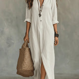 Sarah | Women's Long Sleeve Oversized Relaxed Fit Shirt Dress - White