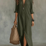 Sarah | Women's Long Sleeve Oversized Relaxed Fit Shirt Dress - Green