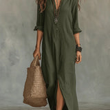 Sarah | Women's Long Sleeve Oversized Relaxed Fit Shirt Dress - Green