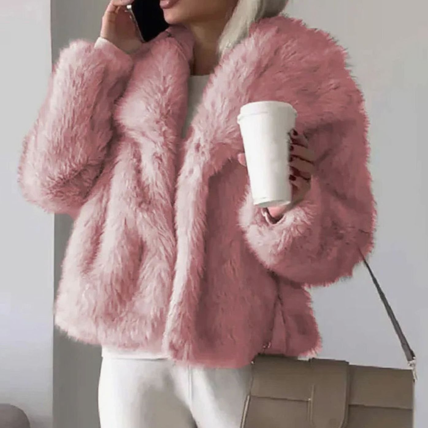 Belinda | Women's Oversized Open Front Relaxed Fit Coat - Light Pink