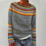 Megan | Women's Oversized Boho Striped Jumper - Grey Multi