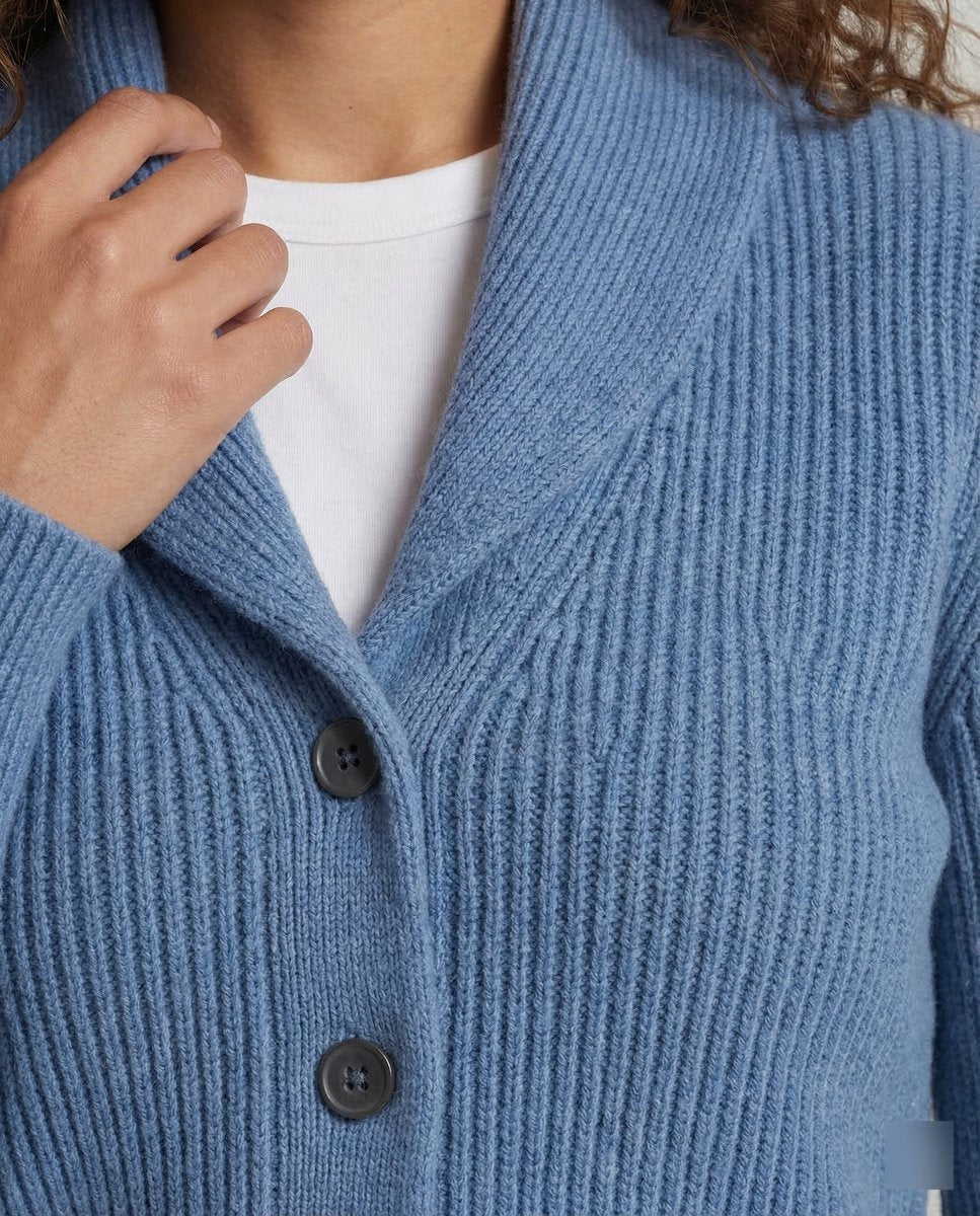 Adeline | Women's Button Front Ribbed Lapel Collar Cardigan - Light Blue