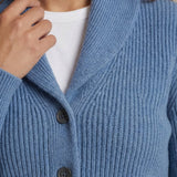 Adeline | Women's Button Front Ribbed Lapel Collar Cardigan - Light Blue