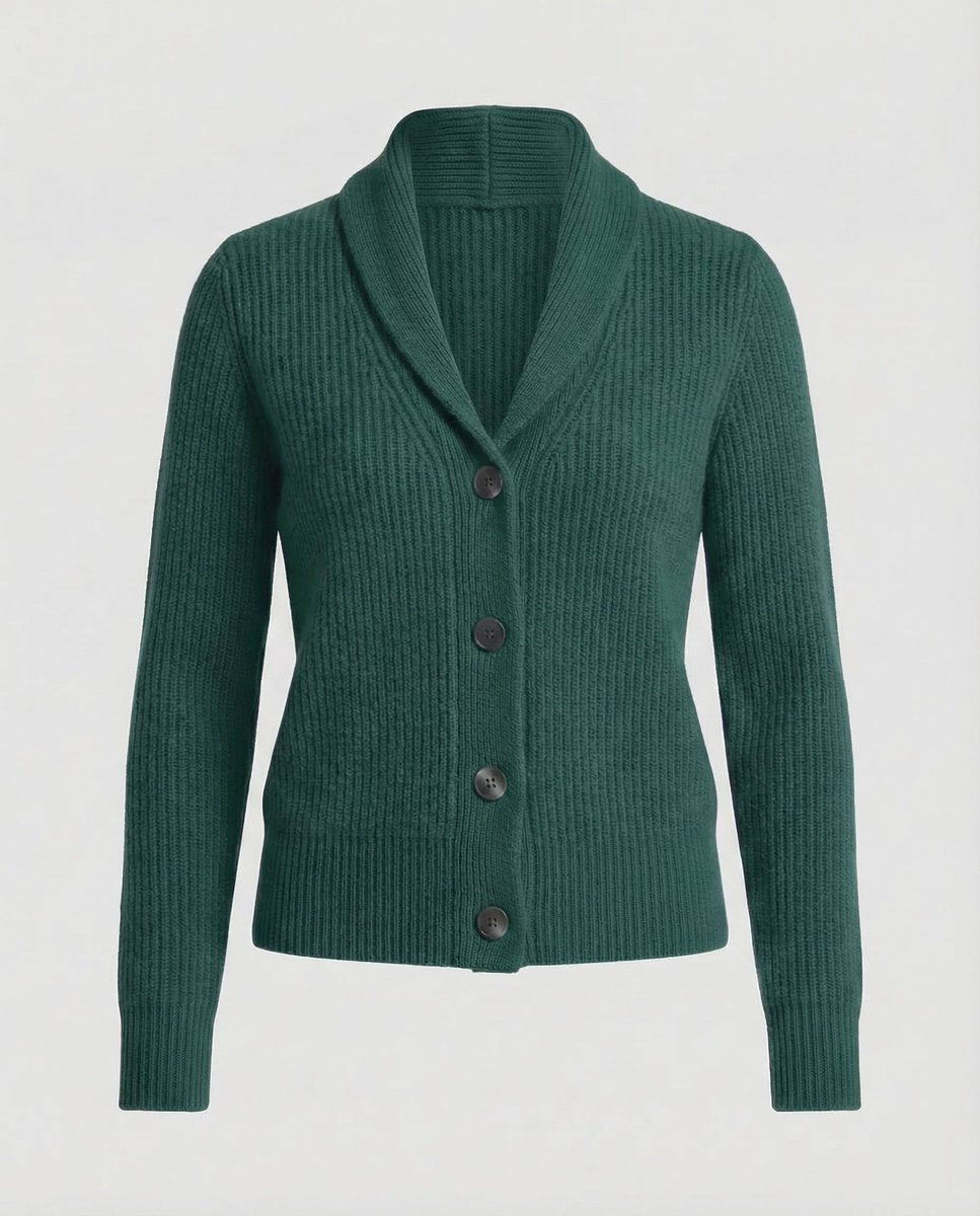 Adeline | Women's Button Front Ribbed Lapel Collar Cardigan - Dark Green