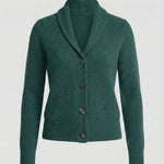 Adeline | Women's Button Front Ribbed Lapel Collar Cardigan - Dark Green