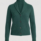 Adeline | Women's Button Front Ribbed Lapel Collar Cardigan - Dark Green