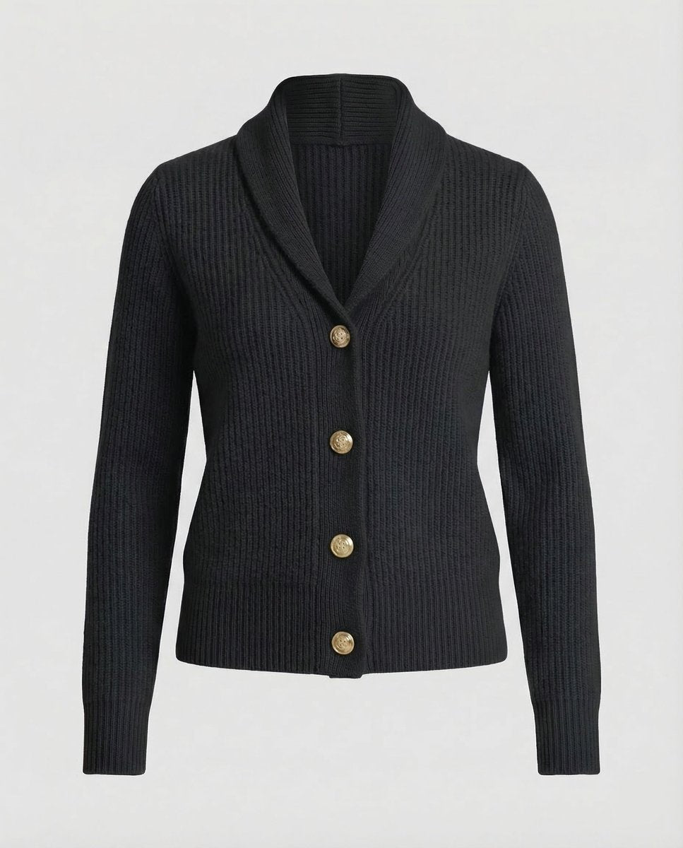 Adeline | Women's Button Front Ribbed Lapel Collar Cardigan - Black