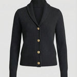 Adeline | Women's Button Front Ribbed Lapel Collar Cardigan - Black