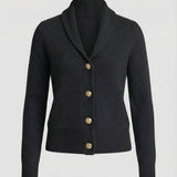 Adeline | Women's Button Front Ribbed Lapel Collar Cardigan - Black