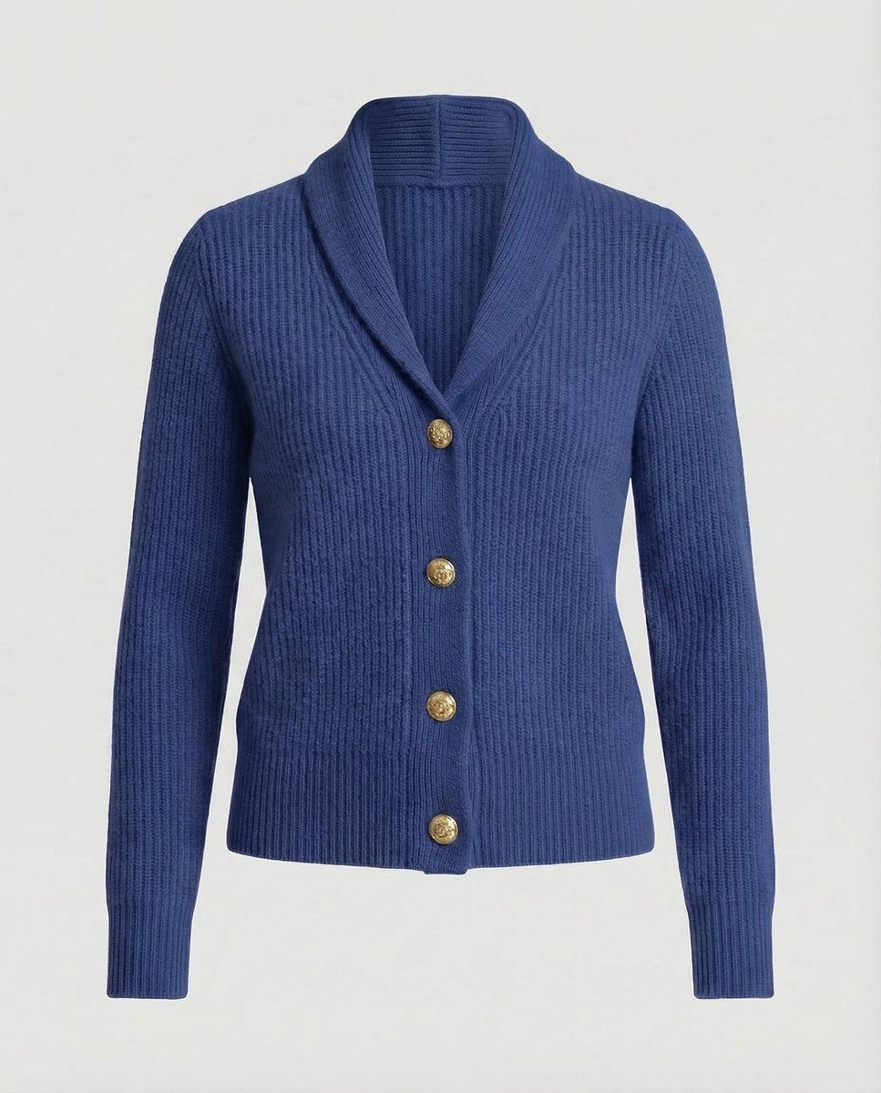 Adeline | Women's Button Front Ribbed Lapel Collar Cardigan - Dark Blue