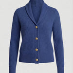 Adeline | Women's Button Front Ribbed Lapel Collar Cardigan - Dark Blue