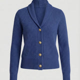 Adeline | Women's Button Front Ribbed Lapel Collar Cardigan - Dark Blue