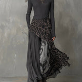 Laura | Women's Long Sleeve Leopard Print Ribbed Jumper - Grey