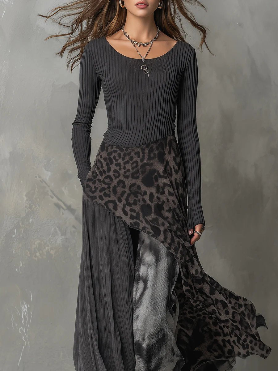 Laura | Women's Long Sleeve Leopard Print Ribbed Jumper