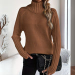 Lena | Women's Long Sleeve Relaxed Fit Ribbed Turtleneck Jumper - Brown