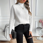 Lena | Women's Long Sleeve Relaxed Fit Ribbed Turtleneck Jumper - White