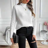 Lena | Women's Long Sleeve Relaxed Fit Ribbed Turtleneck Jumper - White