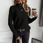 Lena | Women's Long Sleeve Relaxed Fit Ribbed Turtleneck Jumper - Black