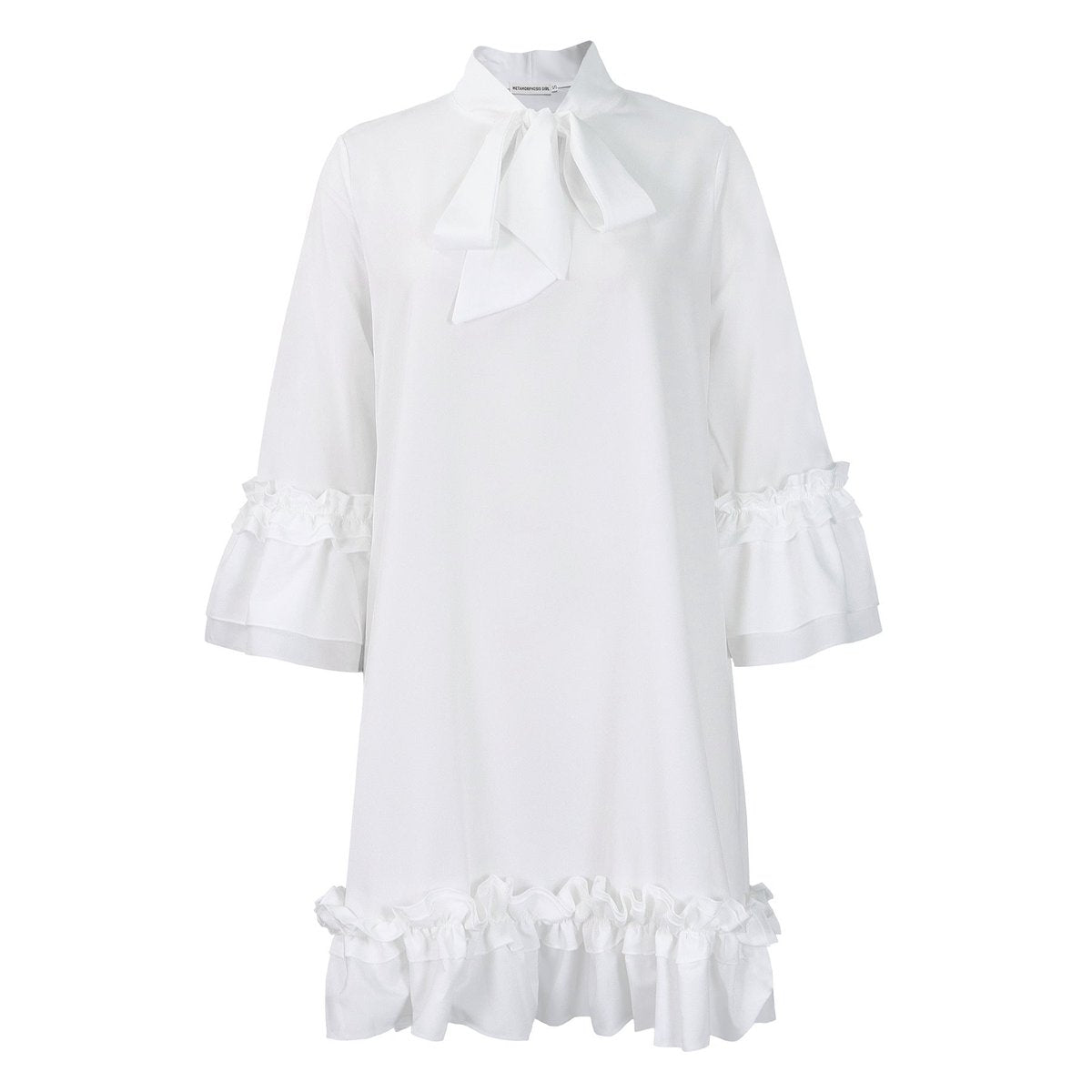 Evelyn | Women's Bow Detail Mini Tunic Dress - White