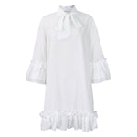 Evelyn | Women's Bow Detail Mini Tunic Dress - White