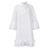 Evelyn | Women's Bow Detail Mini Tunic Dress - White