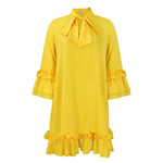Evelyn | Women's Bow Detail Mini Tunic Dress - Yellow