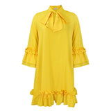 Evelyn | Women's Bow Detail Mini Tunic Dress - Yellow