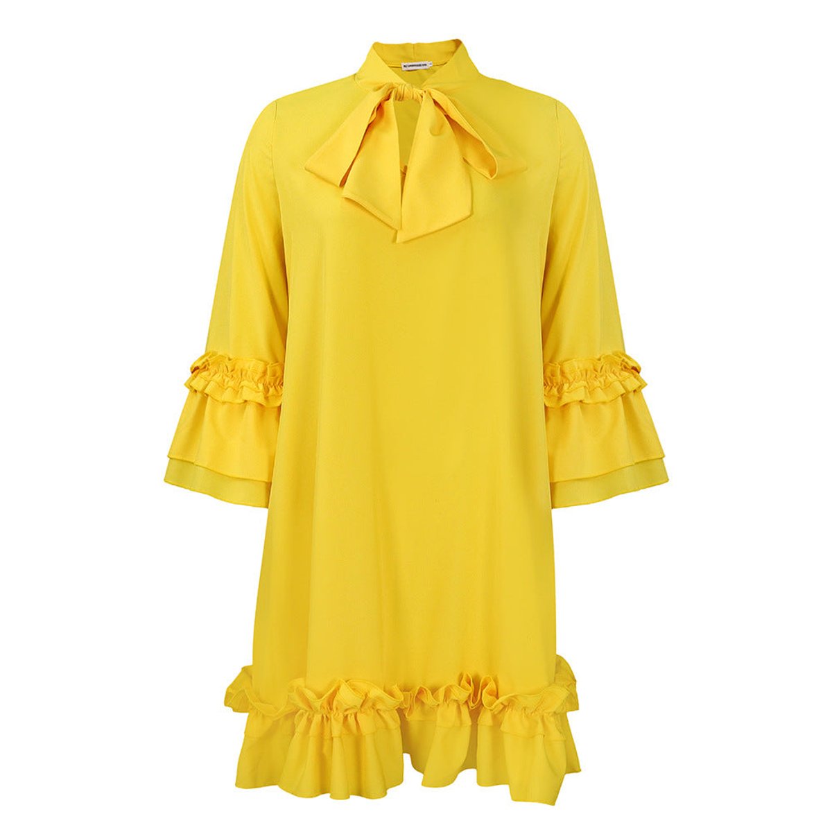 Evelyn | Women's Bow Detail Mini Tunic Dress - Yellow