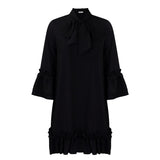 Evelyn | Women's Bow Detail Mini Tunic Dress - Black