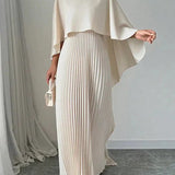 Bianca | Women's Pleated Satin Maxi Dress - Ivory