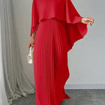 Bianca | Women's Pleated Satin Maxi Dress - Red