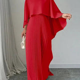 Bianca | Women's Pleated Satin Maxi Dress - Red