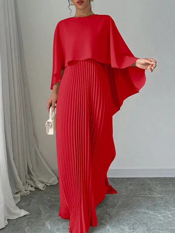 Bianca | Women's Pleated Satin Maxi Dress - Red