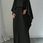 Bianca | Women's Pleated Satin Maxi Dress - Black