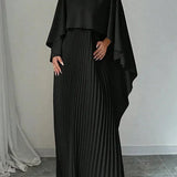 Bianca | Women's Pleated Satin Maxi Dress - Black