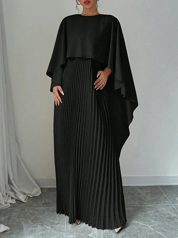 Bianca | Women's Pleated Satin Maxi Dress - Black